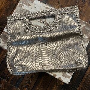 Big Buddha Metallic Gold Snakeskin Tote